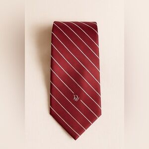 Christian Dior Mens Tie Red Maroon Ribbed Necktie Silk Blend Dior Logo